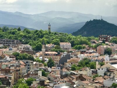 Photo of of Plovdiv city nested in a Bulgarian valley.