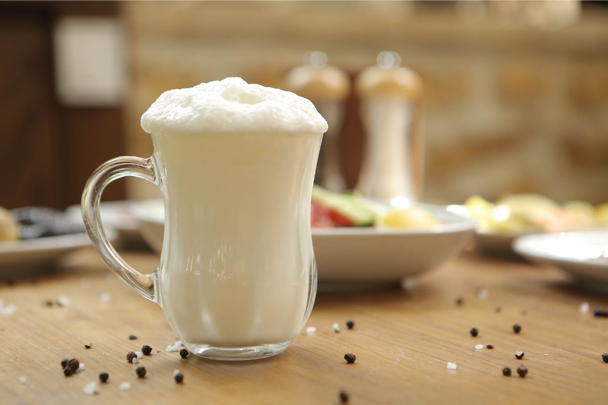 A glass of ayran - yoghurt Balkan drink