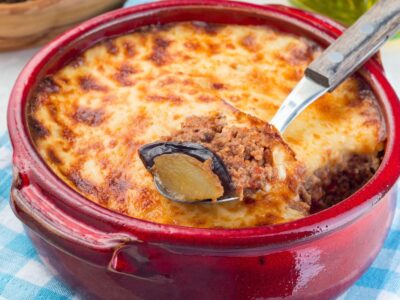 Musaka - typical Balkan dish with potatoes and minced meat