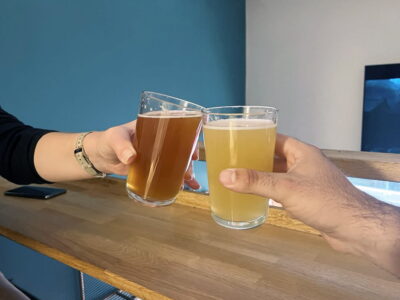 Cheers with two glasses of beer