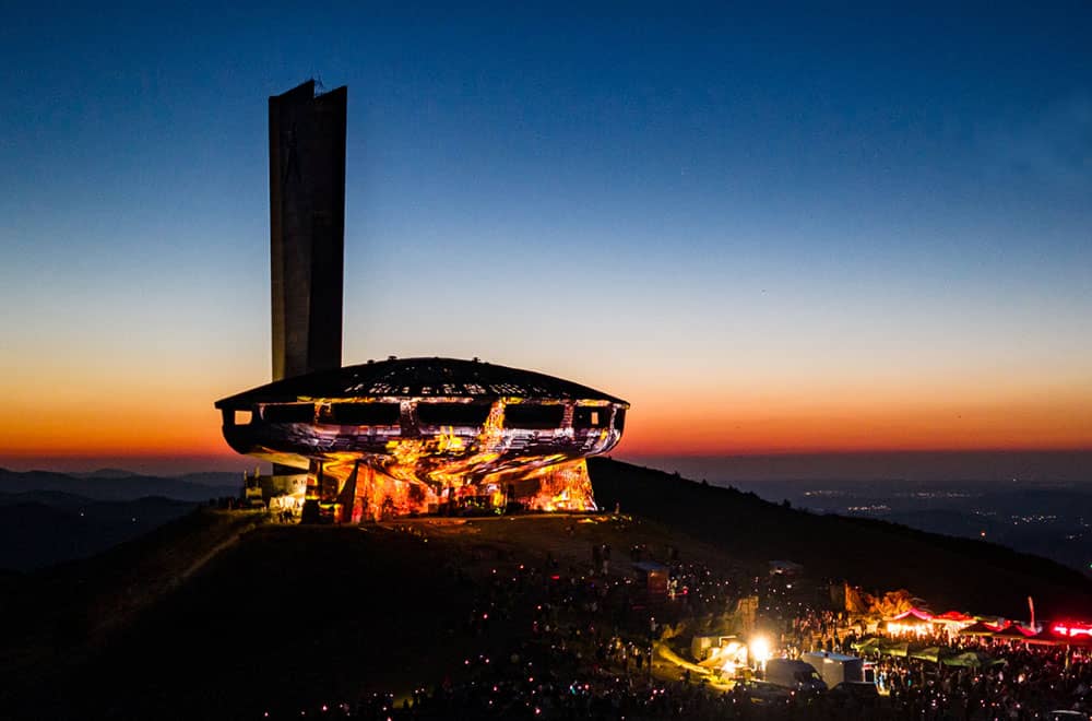 3D-mapping on Buzludzha monument at sunset during the Open Buzludzha Festival