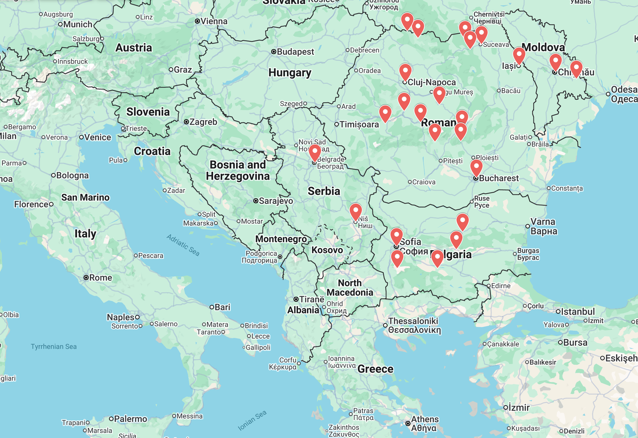 Map showing the itinerary of our 21-day tour “Eastern Frontiers Explorer”